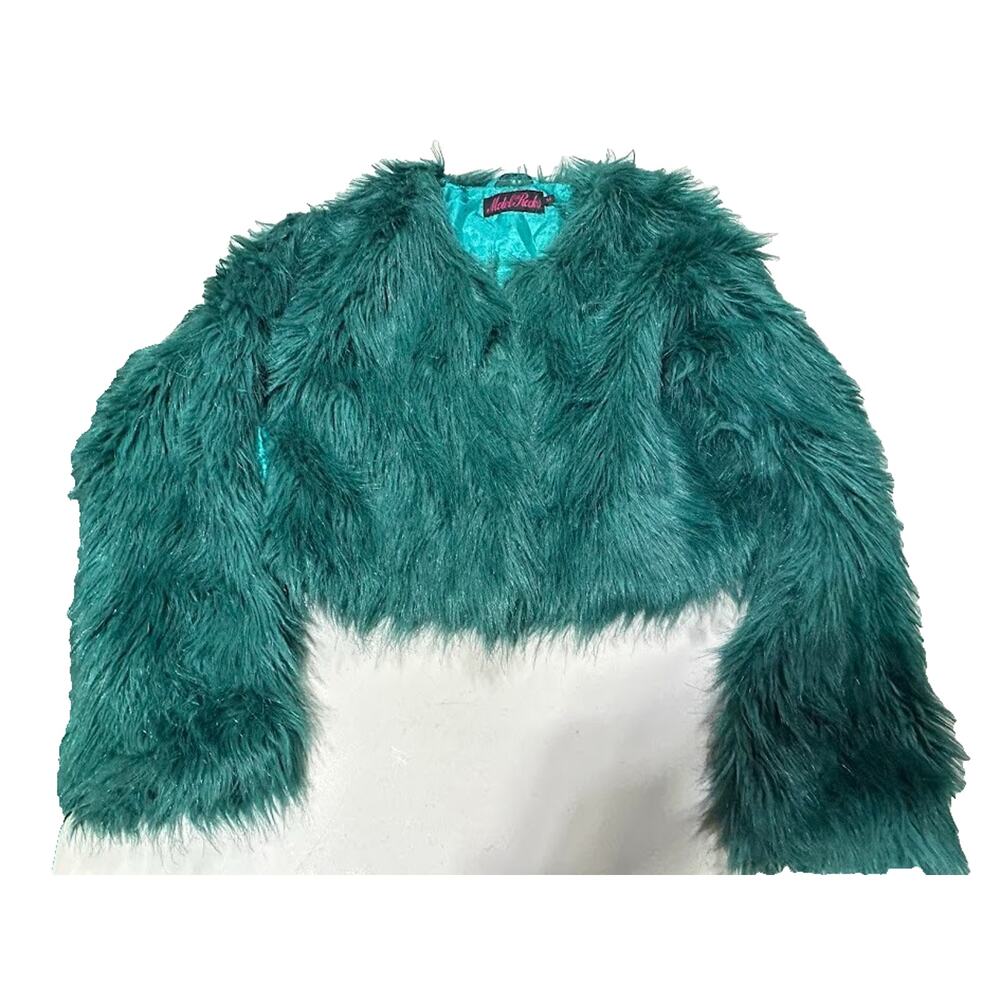 Motel Rocks Teal Cropped Faux Fur Jacket Women's M
